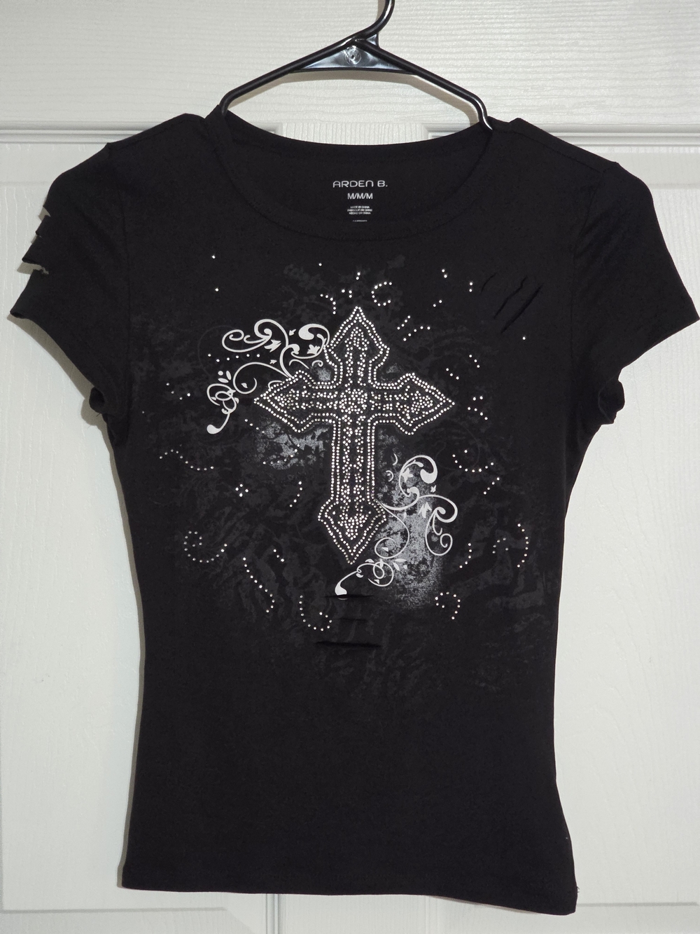 Arden B Black Rhinestone Cross Graphic Tee